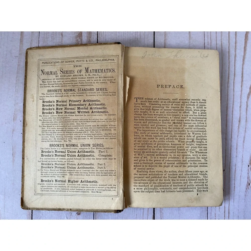 Antique‎ The New Normal Mental Arithmetic Edward Brooks Sower, Potts & Co.